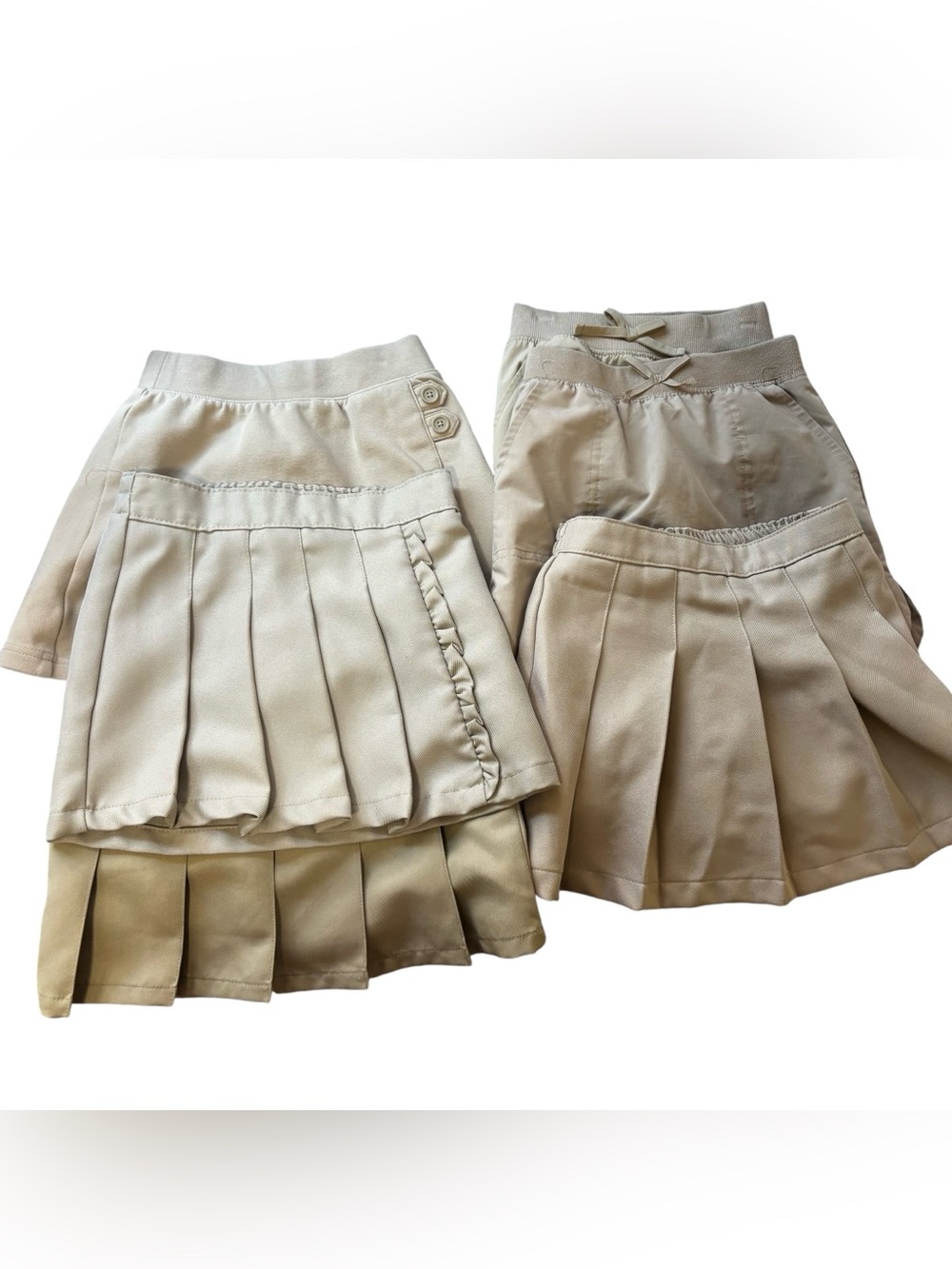 Bundle 6 kids girls beige khaki uniform skorts skirts size XS 4/5